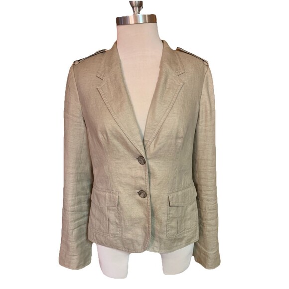 Vintage The Limited Linen Blazer Jacket Medium Career Khaki Epaulettes Peplum - Picture 1 of 14